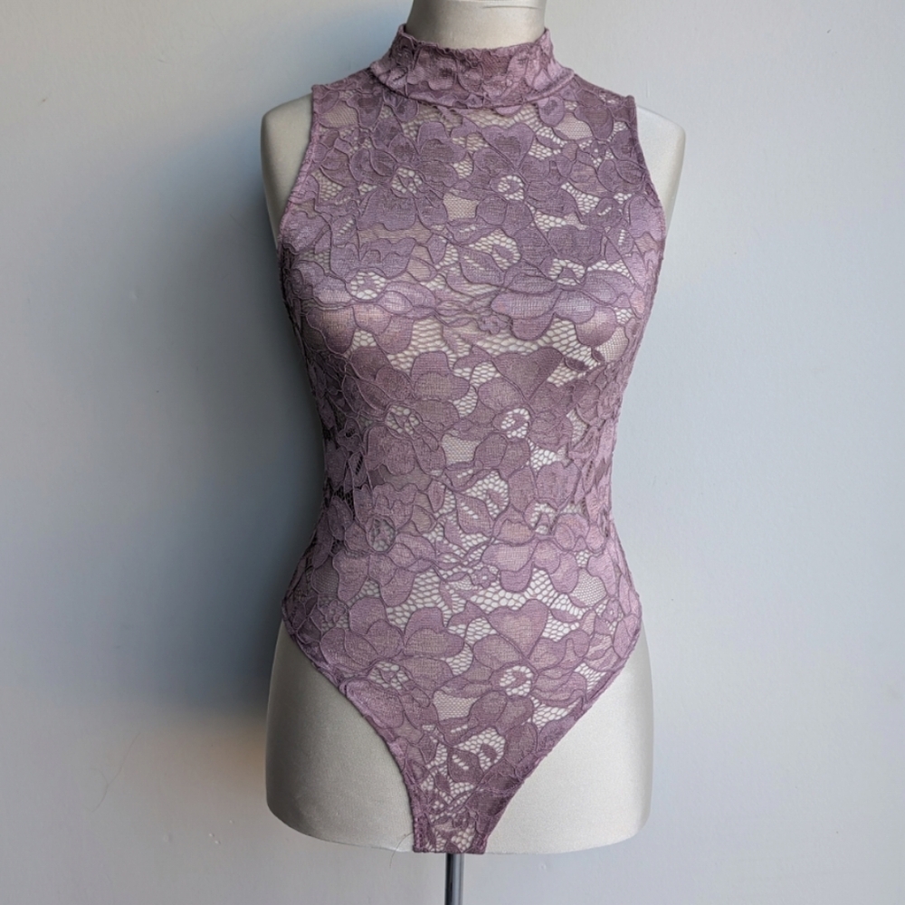 Zara High Neck Purple Lace Sleeveless Bodysuit